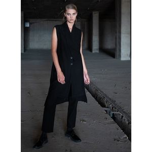LOTUS EATERS Moto Wrap Sleeveless Long Jacket Top Black XS